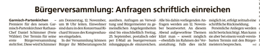 Einladung für Fragen zur Bürgerversammlung